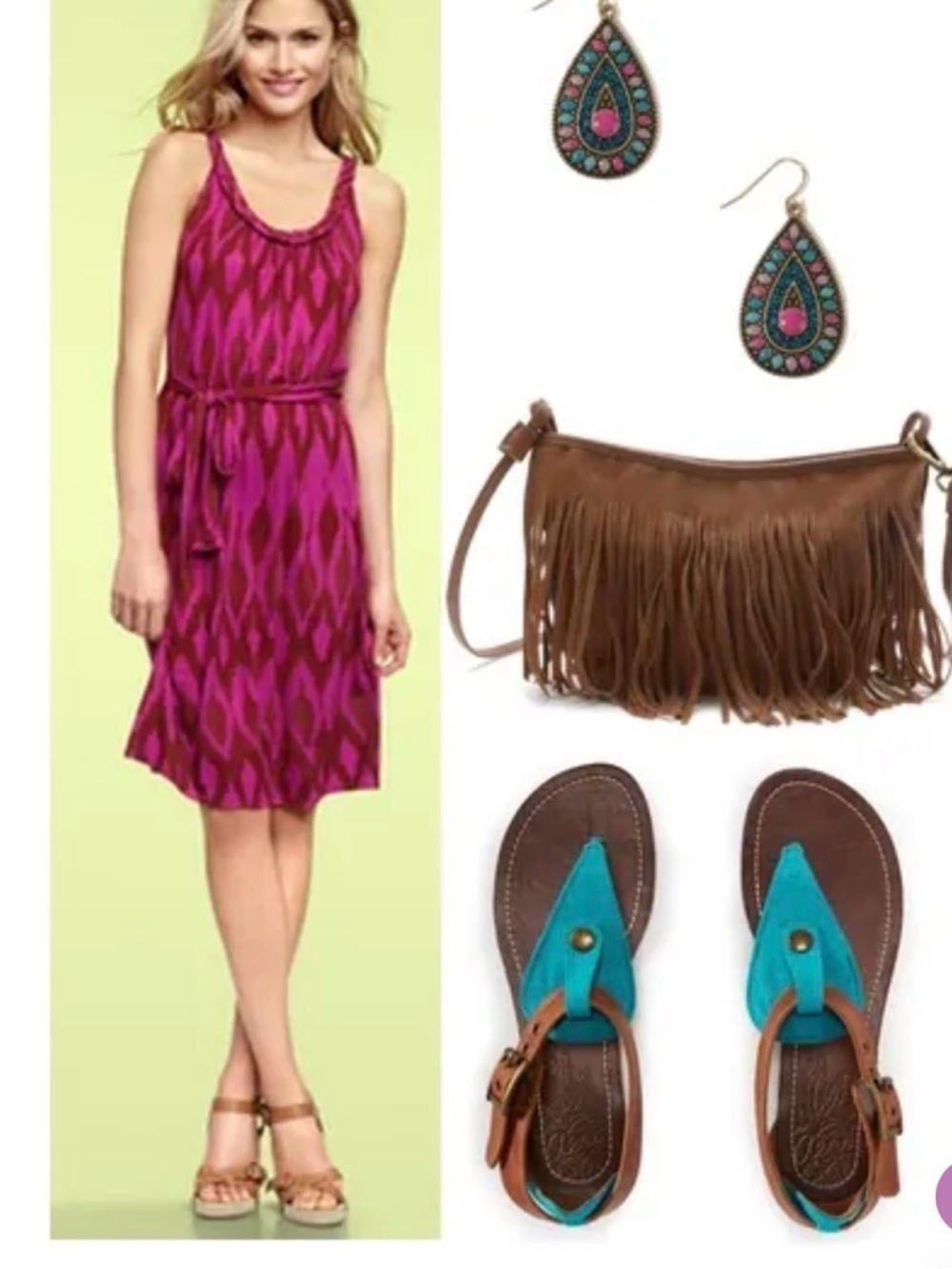 GAP Magenta and Dark Pink Sleeveless Patterned Maxi Dress with Waist Tie